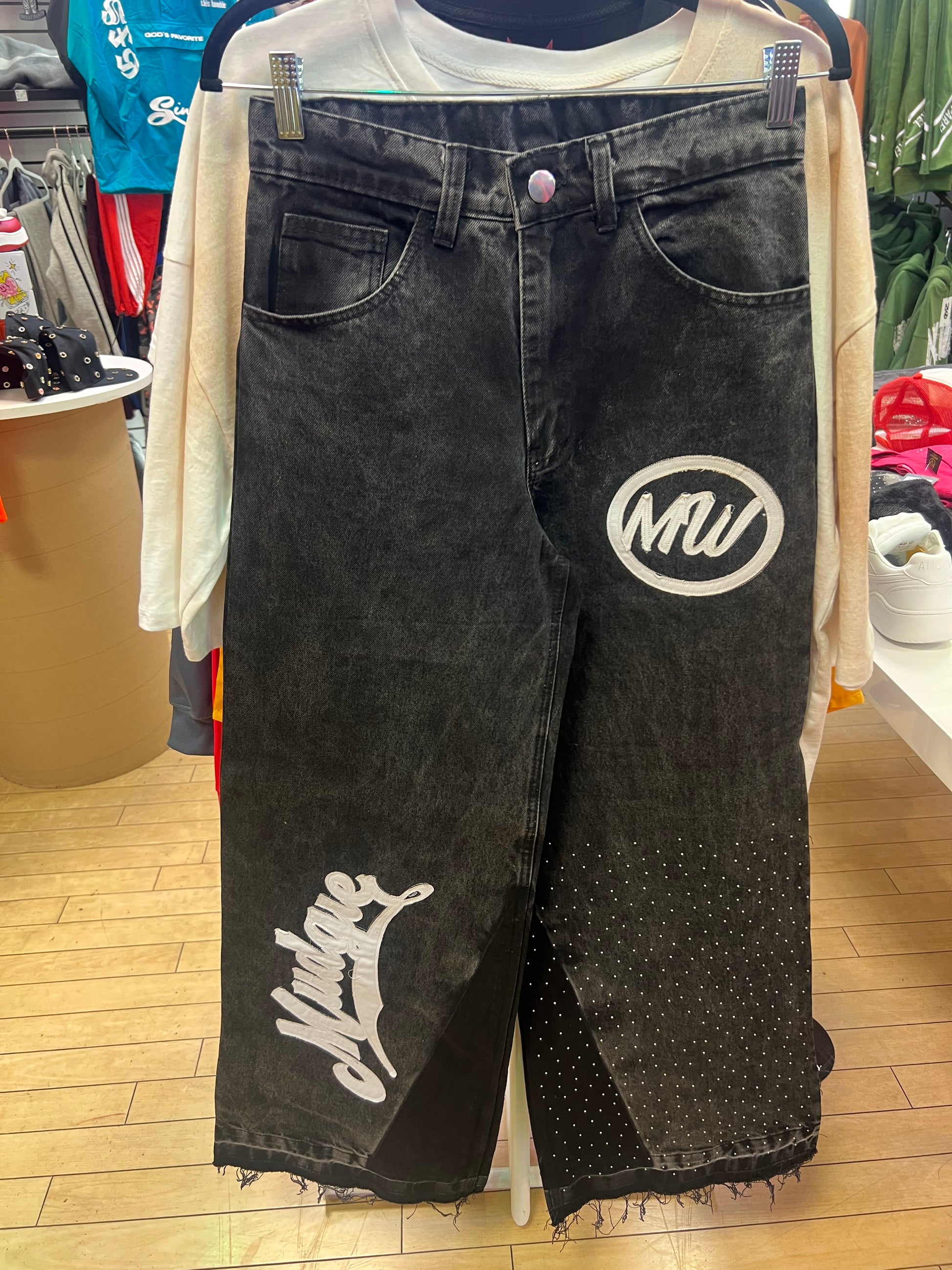 Mudgie Wear Rhinestone Barrel Jeans