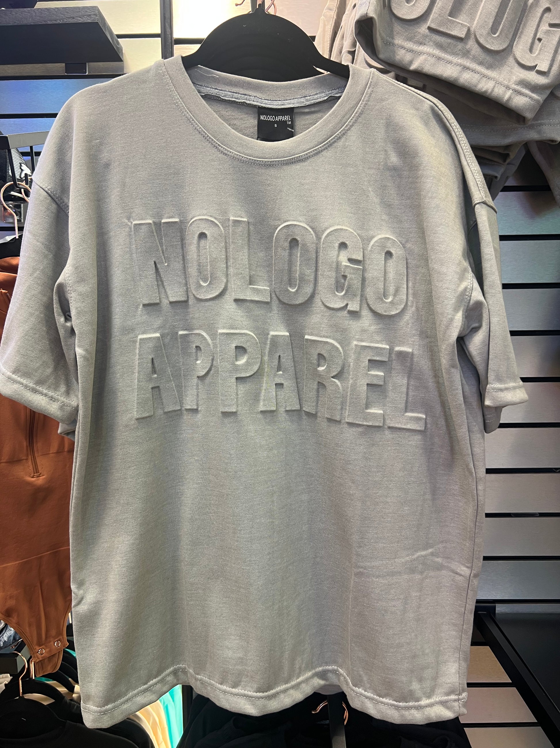 No Logo Embossed Grey Tee